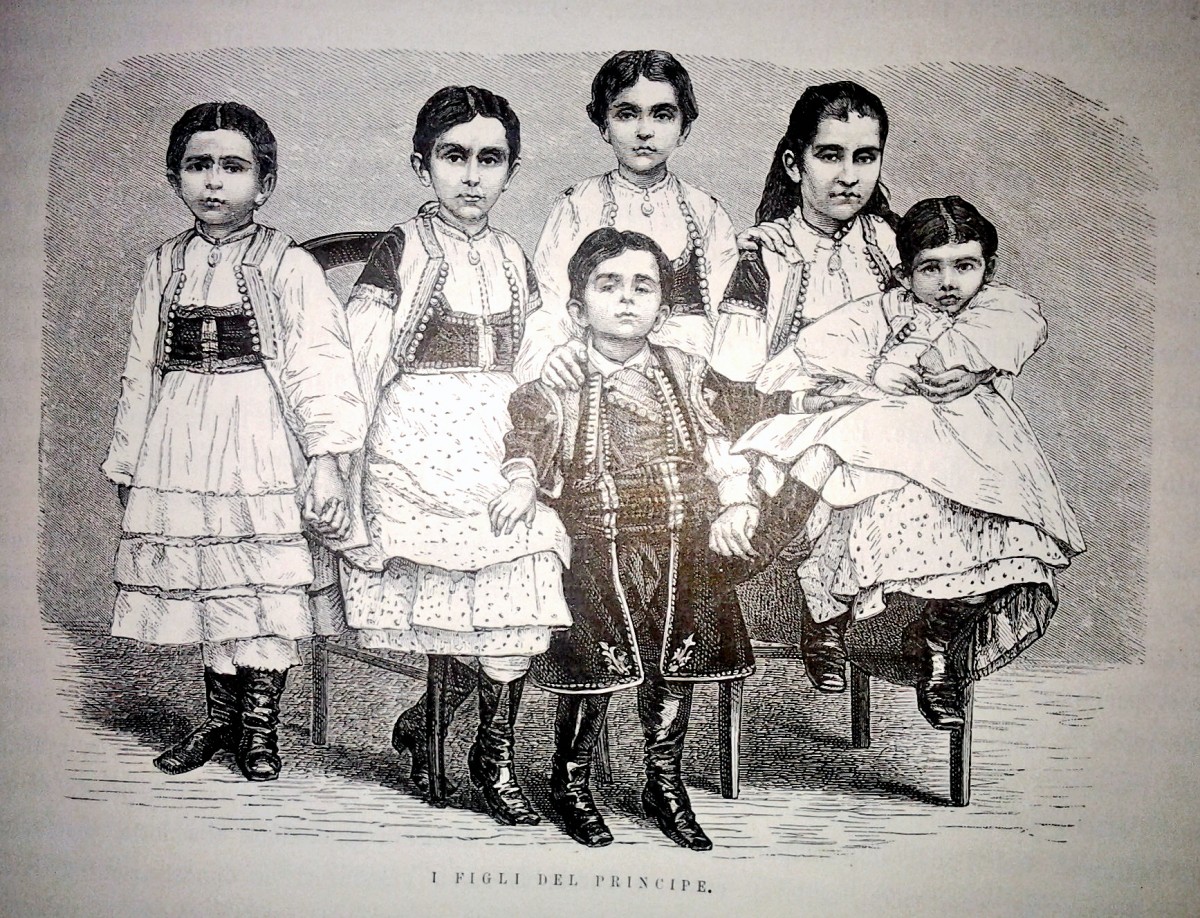 Deca kneza Nikole I Petrovića i kneginje Milene Petrović. Ilustracija objavljena 1883., Milano