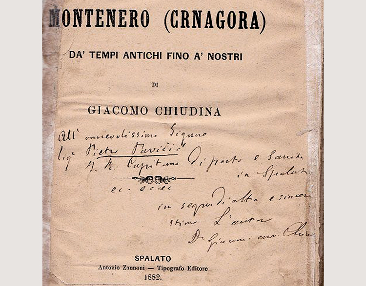 Giacomo Chiudina, potpis iz 1882, autor knjige - Storia del Montenero (Crnagora) -